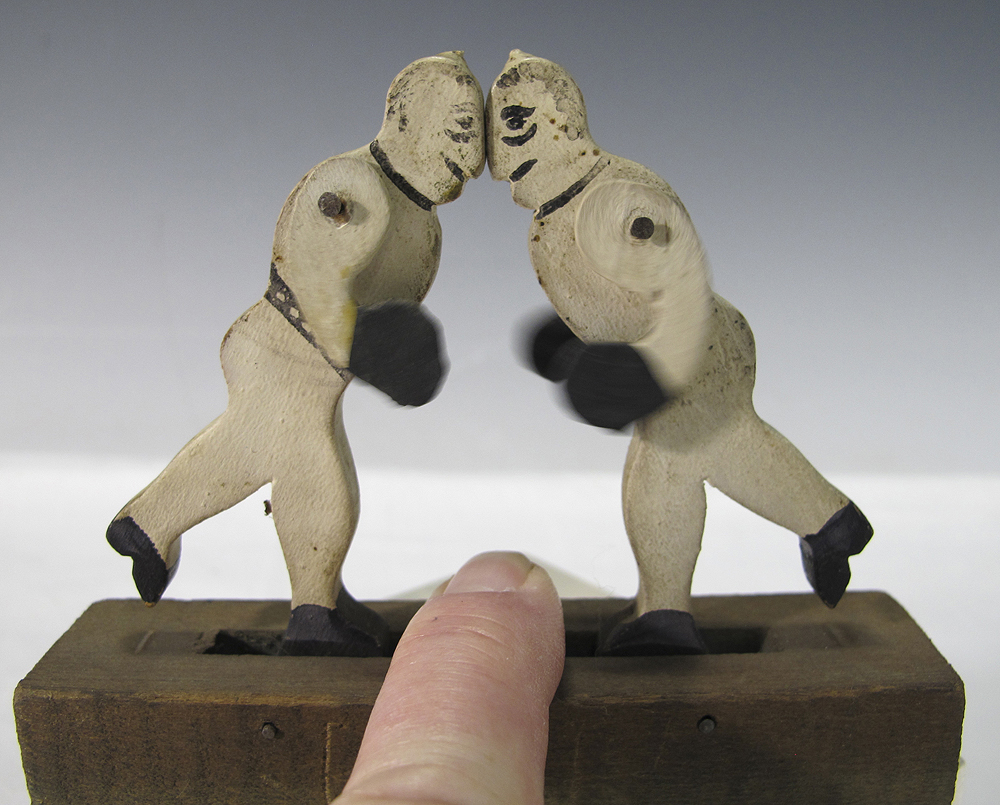 Antique Late 1800s Weston Toy Co Wooden Boxer Boxing Toy American Folk