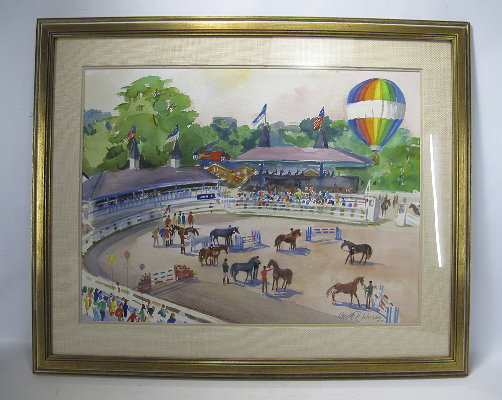 Cecile Johnson AWS Horse Race Steeplechase ORIGINAL Watercolor Painting